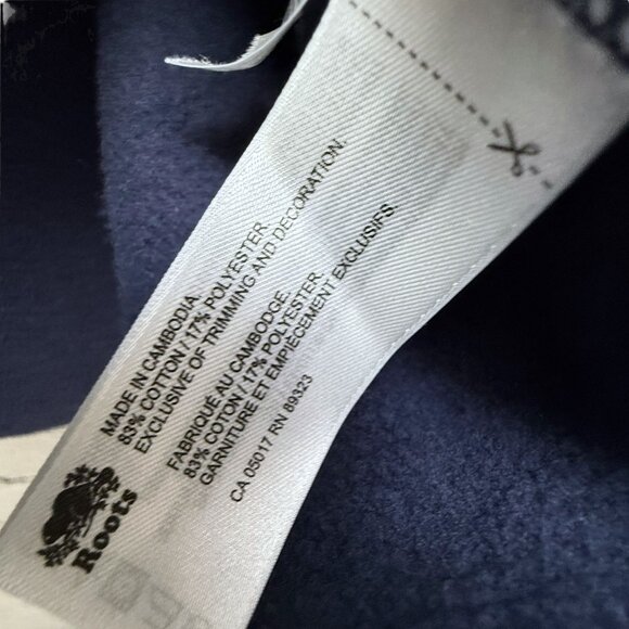 ROOTS Hoodie Large Navy Blue Graphic Roots Athletics Womens Cropped Pullover - Picture 9 of 9